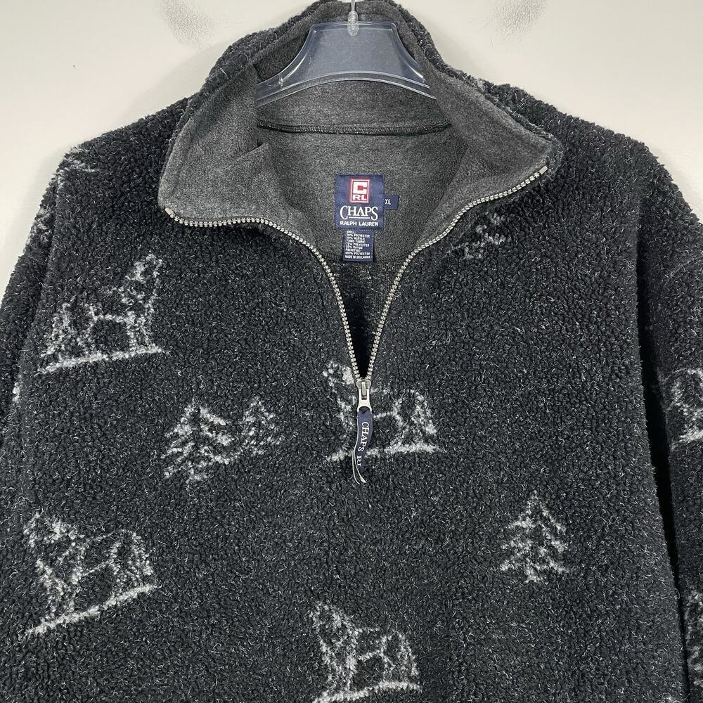 Vintage Chaps Ralph Lauren Fleece Men XL Charcoal Howling Wolf Pine Tree Y2K - Picture 11 of 11